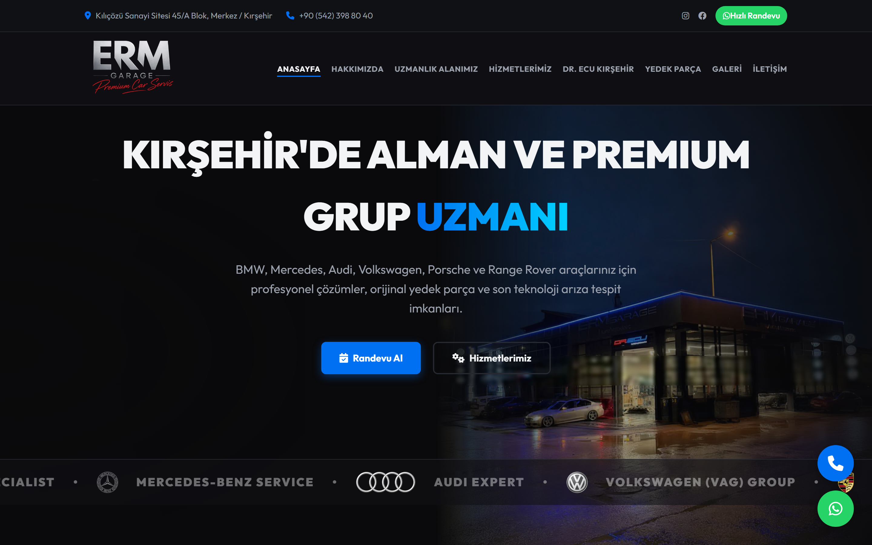 ERM Auto Service Web Tasarımı Masaüstü Görünüm