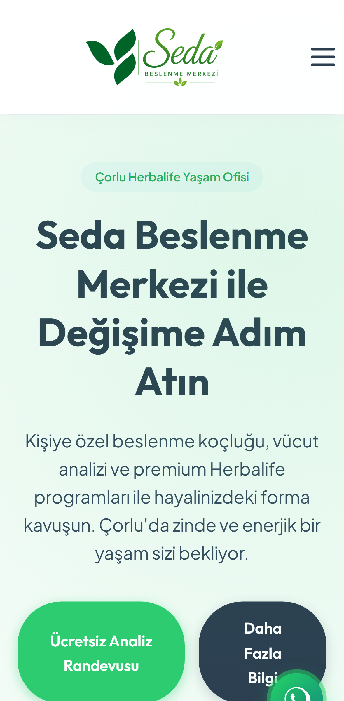 Seda Beslenme Merkezi Mobil Görünüm